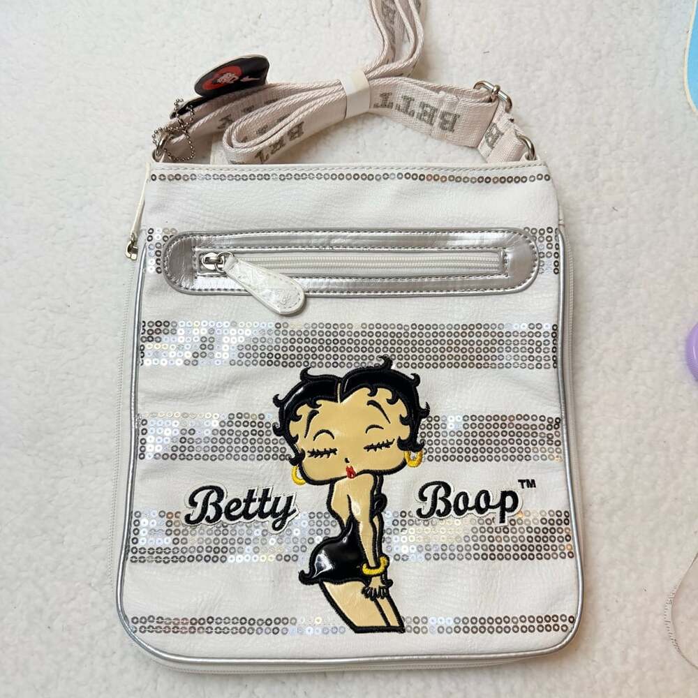 Betty Boop Crossbody Messenger Bag White Sequin